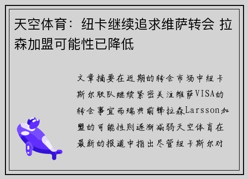 天空体育：纽卡继续追求维萨转会 拉森加盟可能性已降低