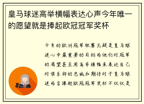 皇马球迷高举横幅表达心声今年唯一的愿望就是捧起欧冠冠军奖杯