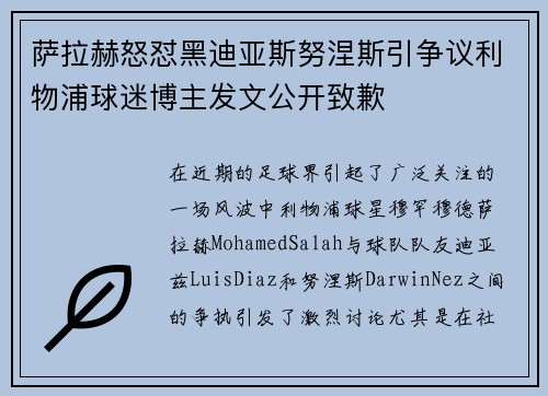 萨拉赫怒怼黑迪亚斯努涅斯引争议利物浦球迷博主发文公开致歉